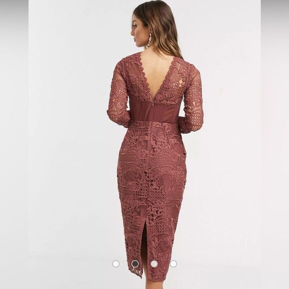 ASOS Design Washed Plum Corset Lace  Pencil Midi Dress Sz 4 Small - Picture 2 of 11